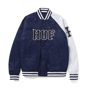 HUF Satin Baseball Jacket Navy